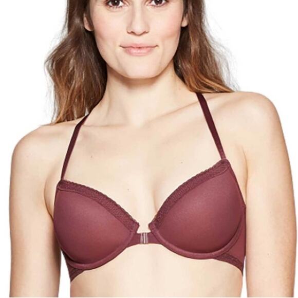 Auden Burgundy The Ace Mist Lightly Lined Lace Trim Demi Racerback Bra - Picture 1 of 10